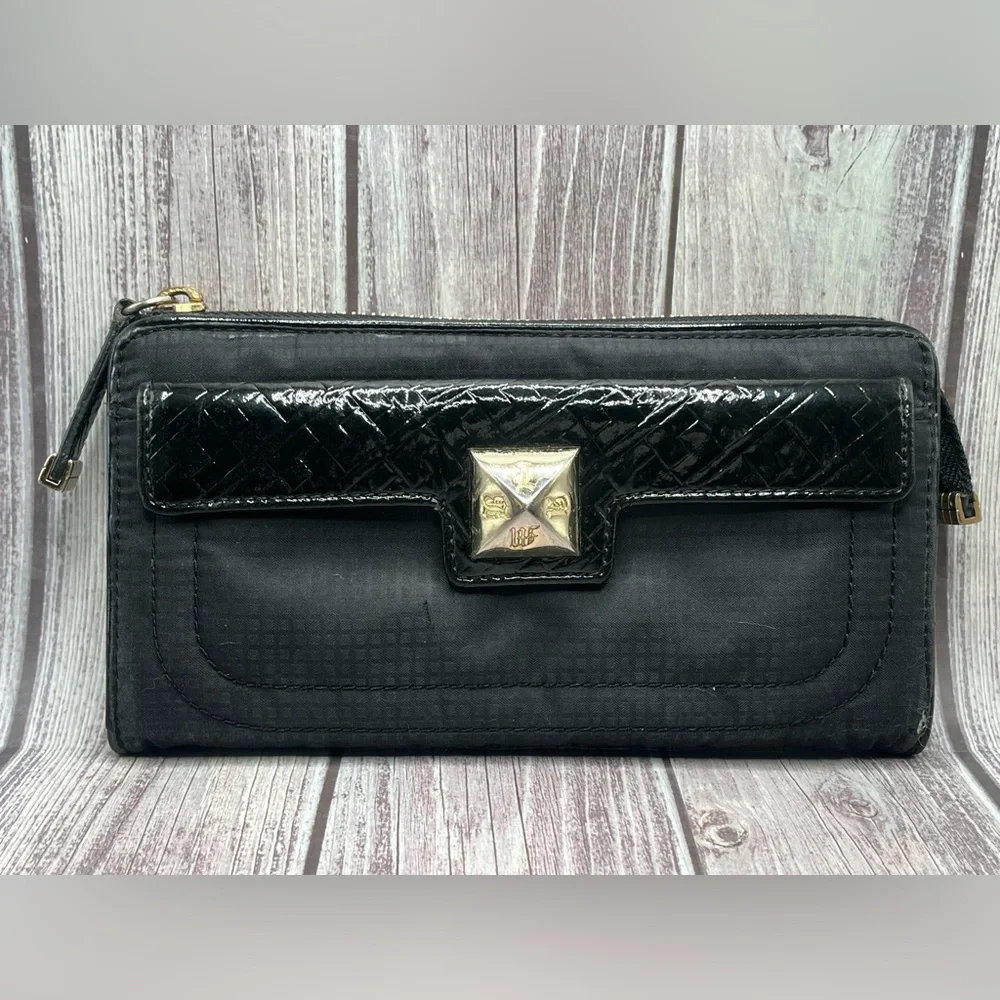 L.A.M.B VTG Y2K Gwen Stefani Black Zip Wallet Patent Leather & Fabric RARE - Picture 1 of 16